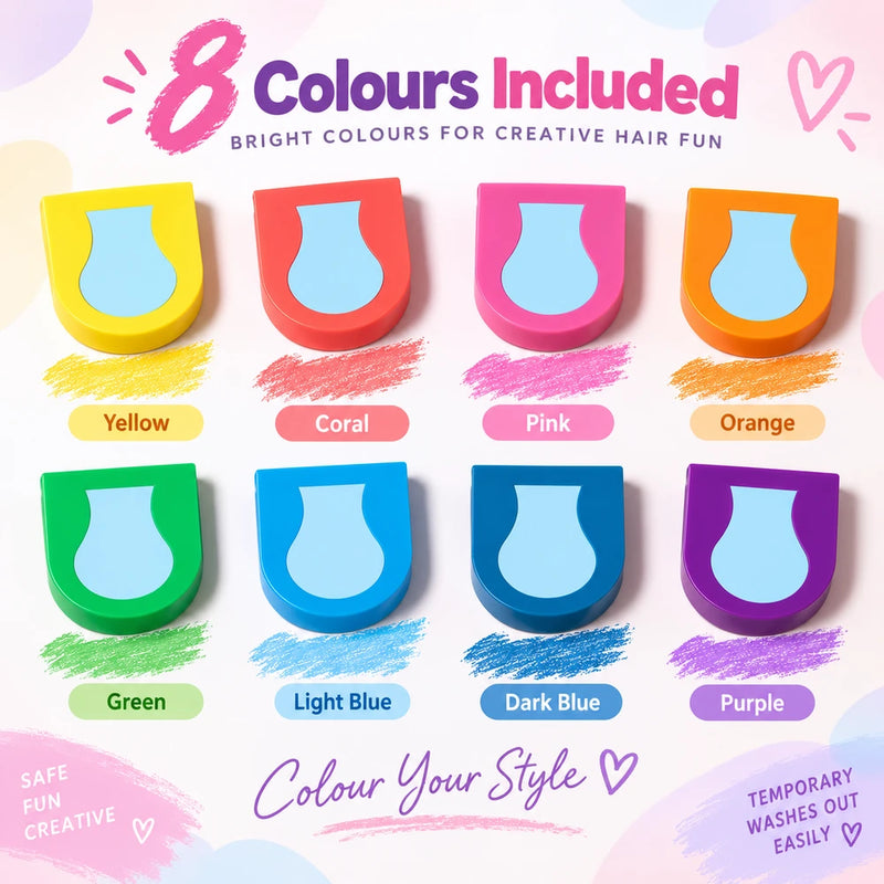 ColorSwipe™ Hair Chalk Set 💜💙 — Fun Shades, Temporary Style (8-Pack)