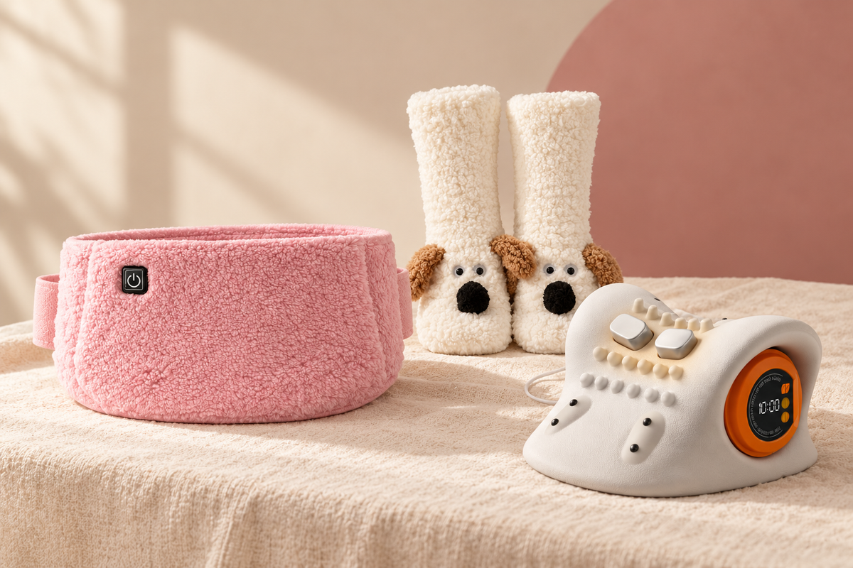 TummySoothe warming belt, CosyPaws puppy socks and NeckRelief Pro together