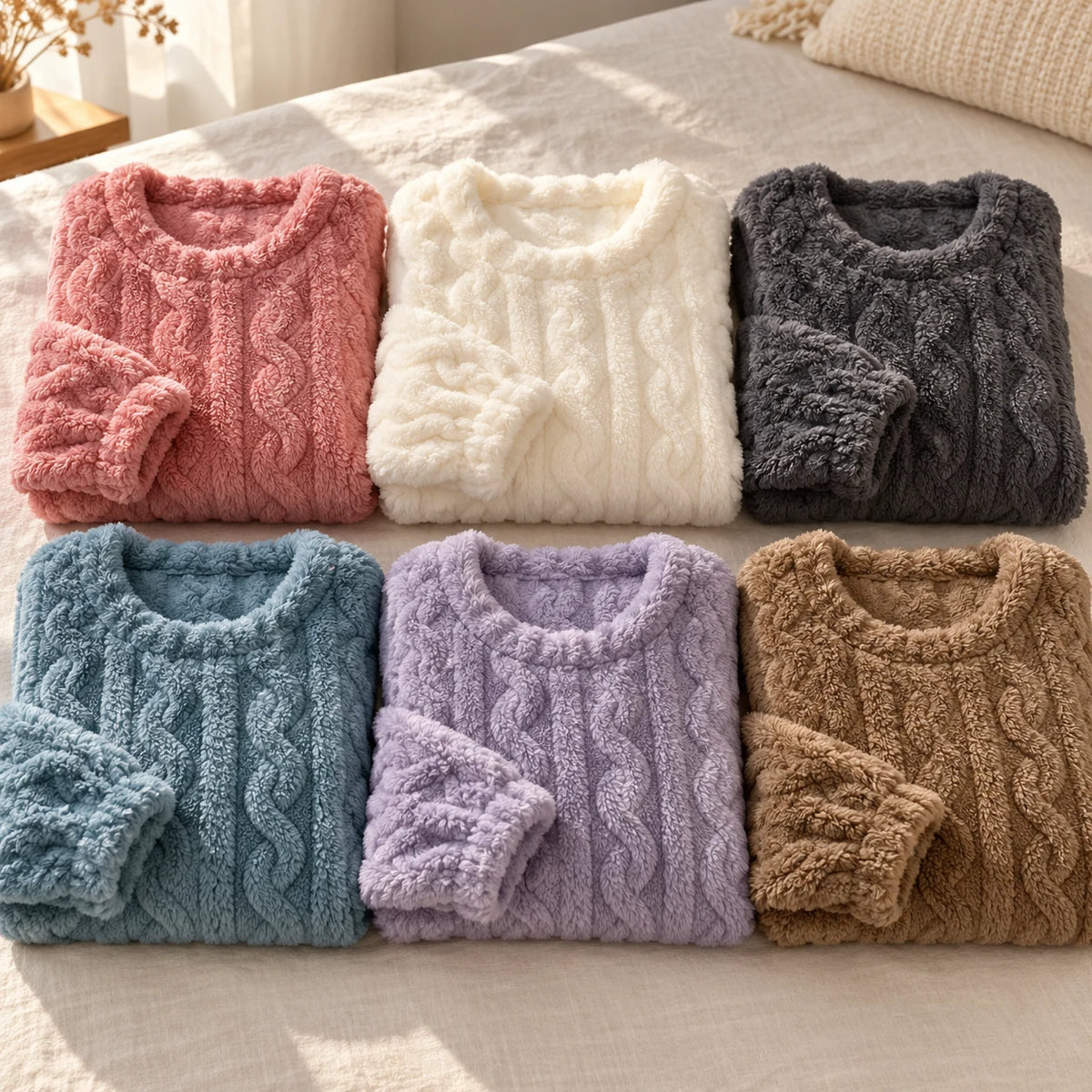 Cosy Flannel colours: Pink, White, Grey, Green, Violet and Brown