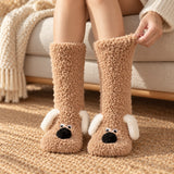Coffee CosyPaws plush socks showing the soft cuff and teddy texture