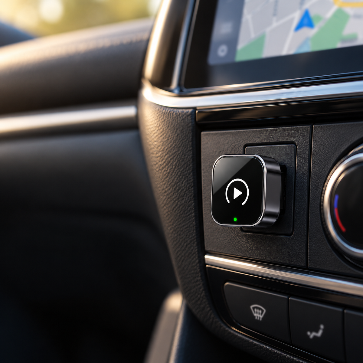 DriveLink adapter connected through its rear USB-A plug to a compatible car data port